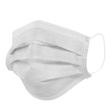 White Disposable Triple Layer National Adult Mask With Elastic and Nasal Clip - Filtration > 99%